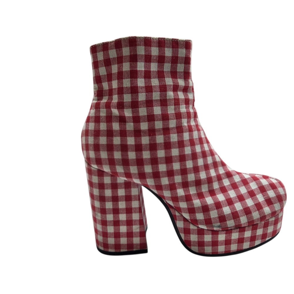 SUGAR THRILLZ Swt Like Cherry Pie Side Zip Platform Ankle Boots Size 8 Red White - Picture 2 of 16